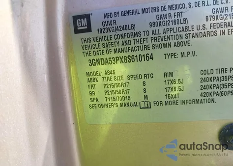 2008 Chevrolet Hhr Lt z USA, uszkodzony, nr VIN 3GNDA53PX8S610164